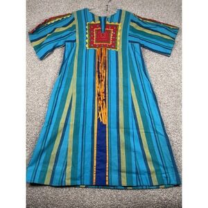 Irene Pulos Hand Embroidered Beaded Art to Wear Vintage Cotton Caftan Dress